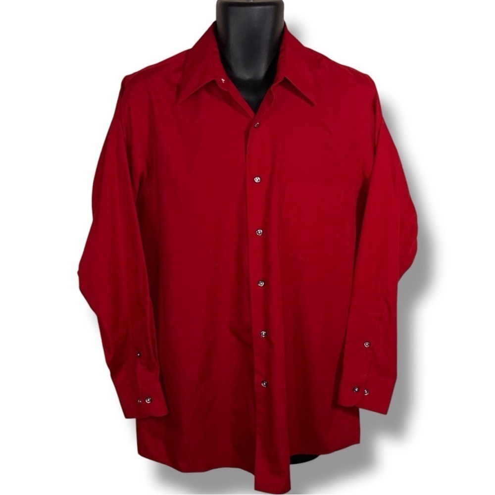 Mens Size 15.5 Arrow Brand Red Dress Shirt Long Sleeve Wrinkle Free Cotton Blend